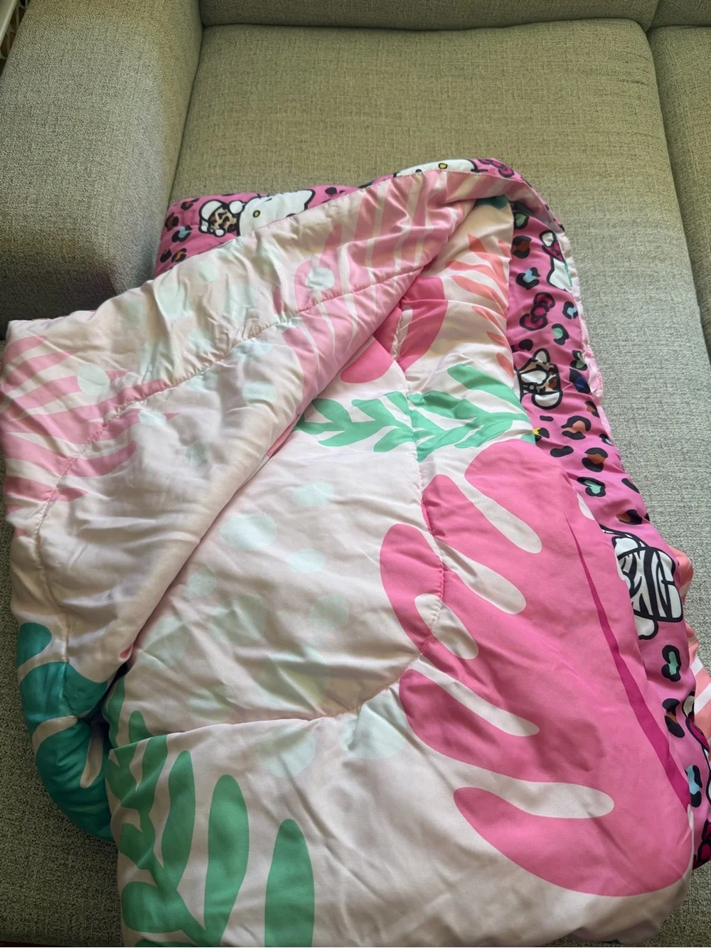 Hello Kitty Pink Tropical Leaf & Leopard Accent Kids Bedding